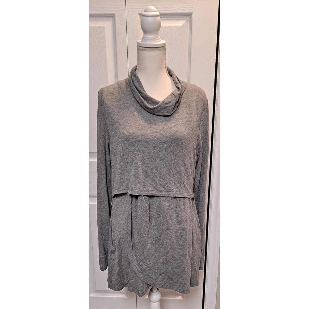 XL Heather Grey Latched Mama Long Sleeve With Pockets Nursing Top